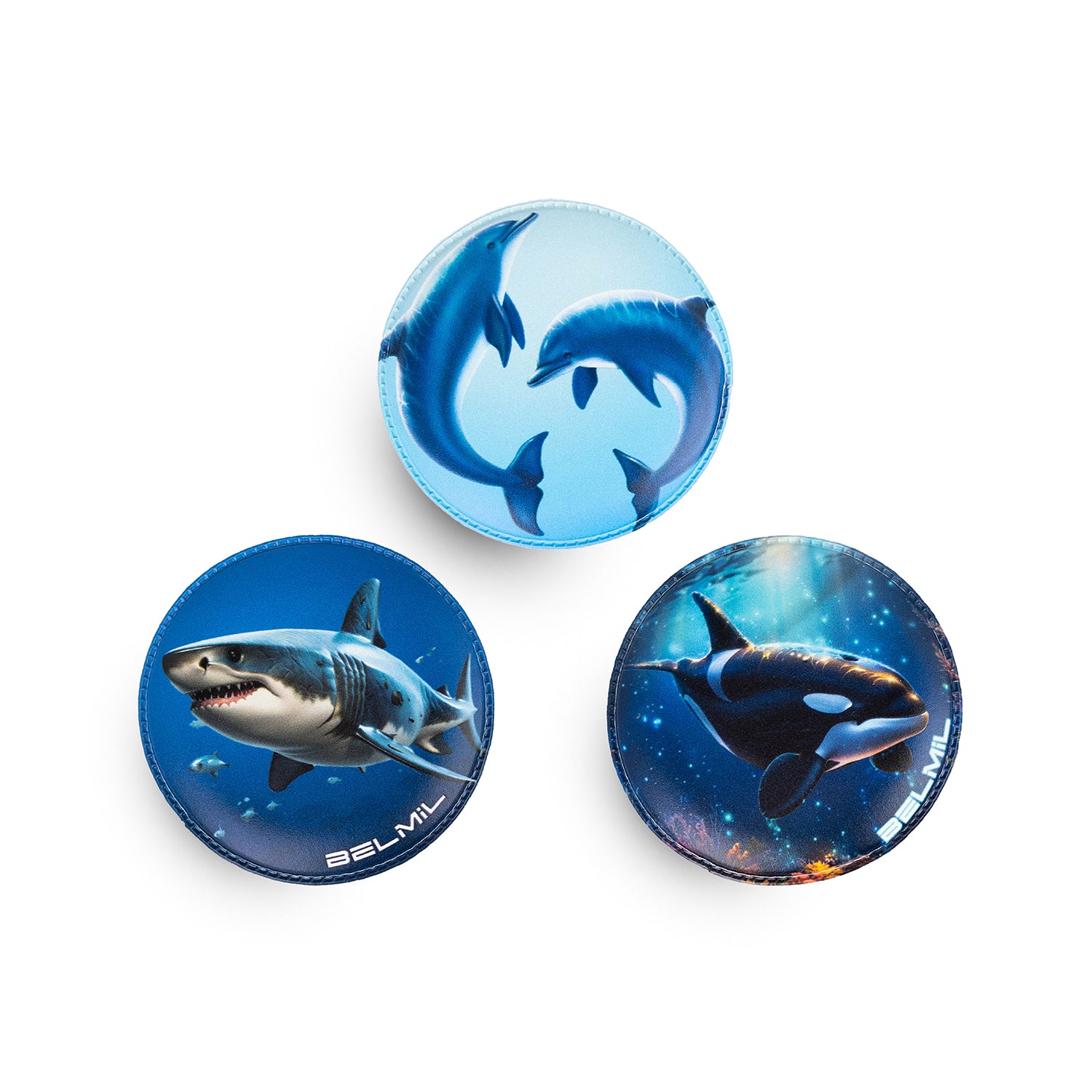 Belmil Patch Set – 3-Piece Velcro Patches "Sea Life" featuring playful dolphin design, perfect for personalizing your accessories.
