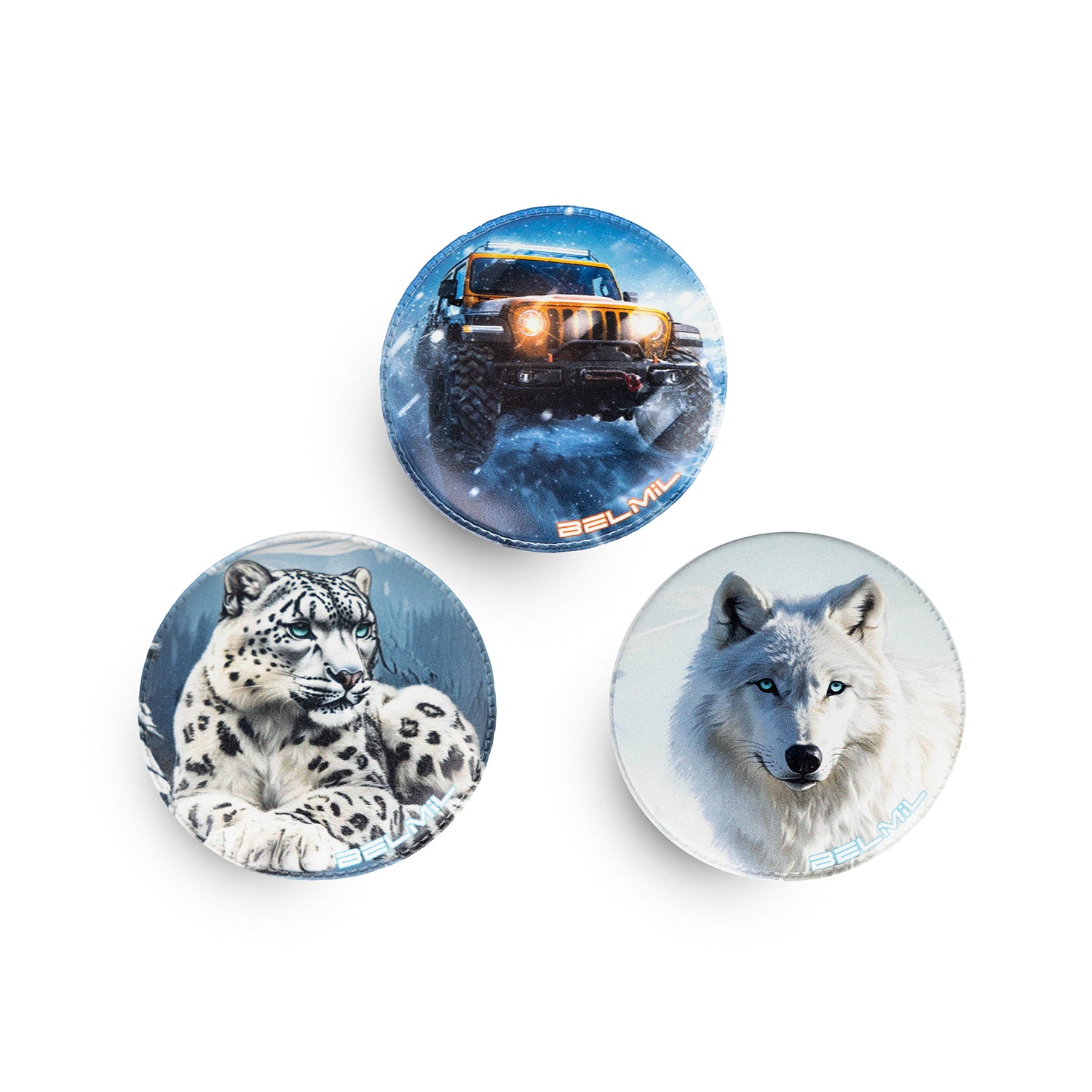Belmil Patch Set – 3-Piece Velcro Patches "Winter" showcasing a beautiful design inspired by winter themes, perfect for accessorizing bags.